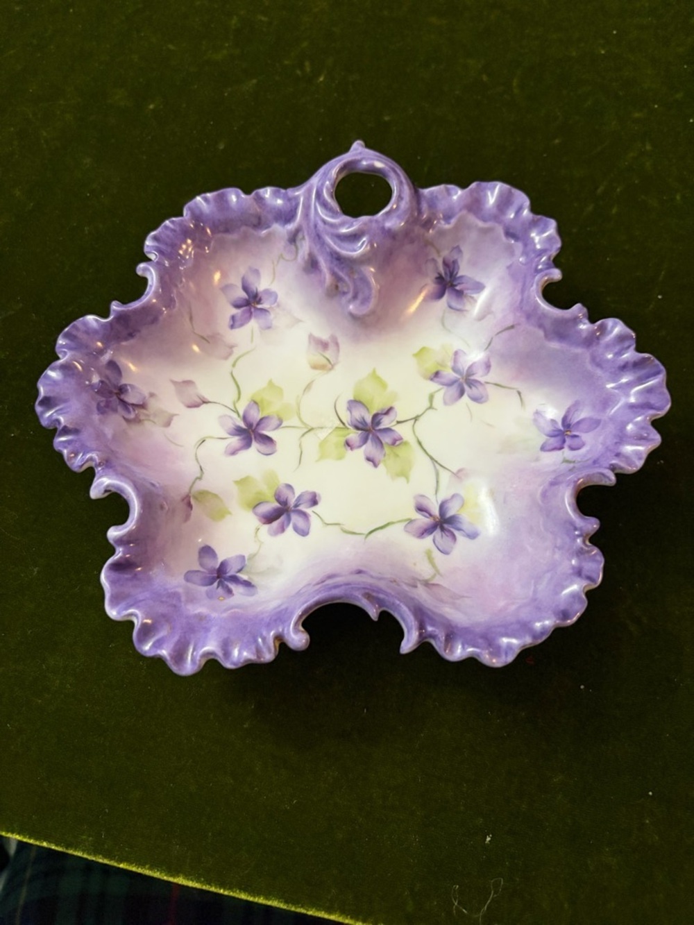 Vintage Hand-Painted Purple Floral Porcelain Dish